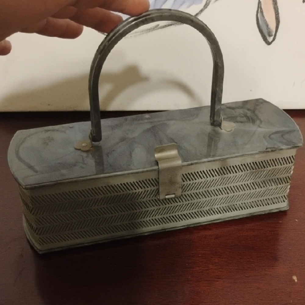 Vintage Gray Metal / Lucite Box Purse
